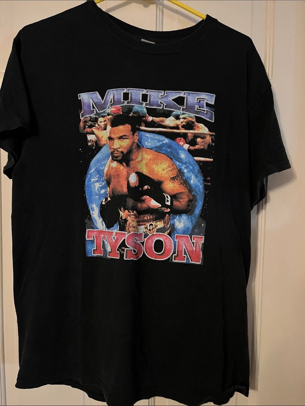 Gildan Black Graphic Boxing Portrait Tee with Red and Blue Print